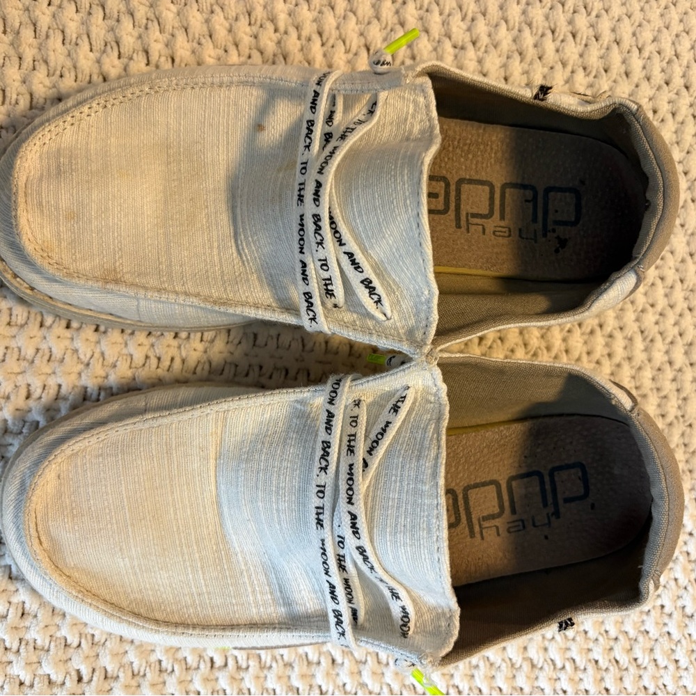 Women’s Hey Dude Slip-On Loafers in Light Gray and Cream